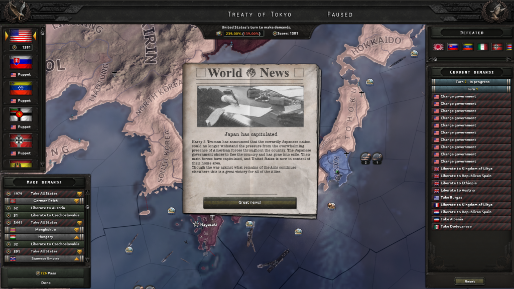 The Liberators – A U.S. Hearts of Iron IV AAR - Japan Surrenders